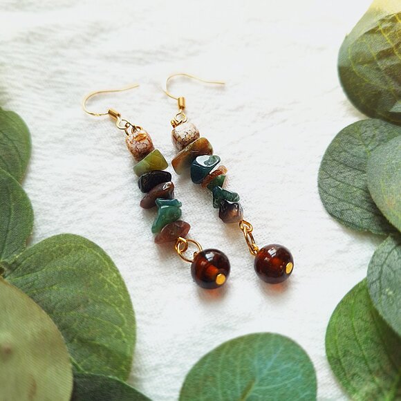 Indian Agate Crystal Earrings, Earthy Goblincore Earrings, Woodland Fairy Grunge - Picture 5 of 8
